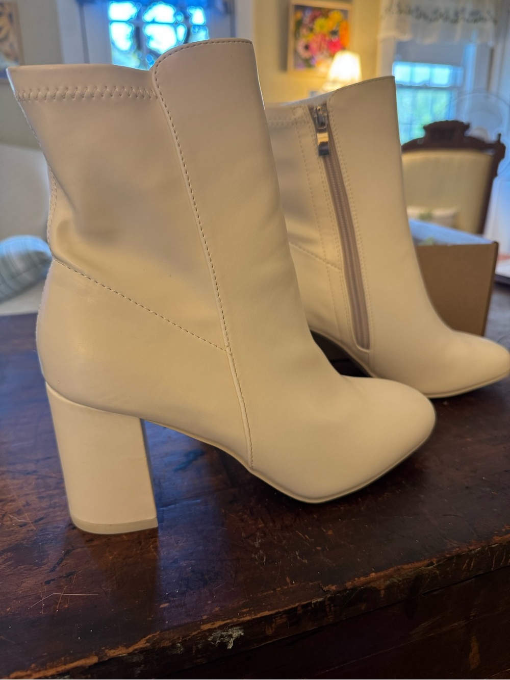 MIA White Block Heel Ankle Boots